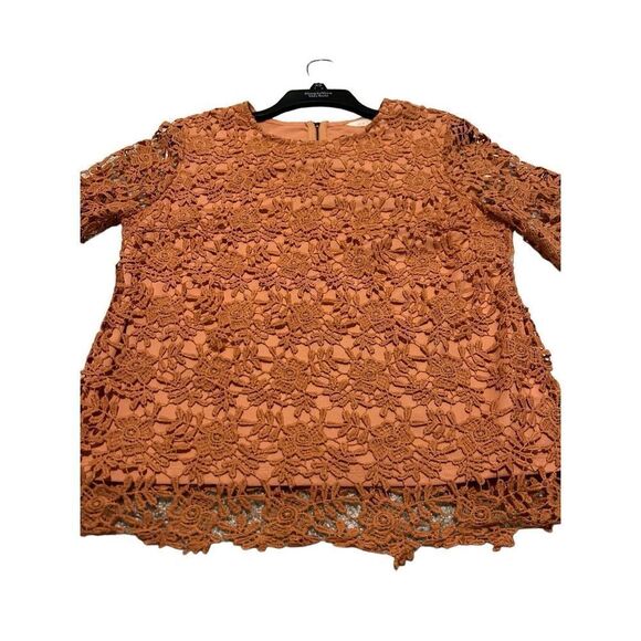 Women’s Adiva Antropologie Crochet Lace Layered Elegant Boho Top Blouse. Coral C - Picture 7 of 8
